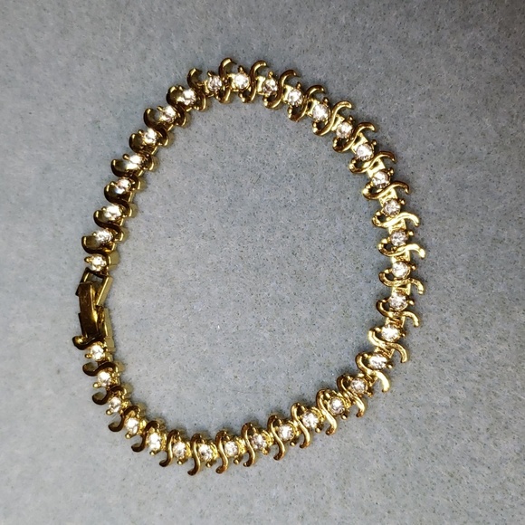 Jewelry - Cubic Zirconia Goldtone S Curve Bracelet